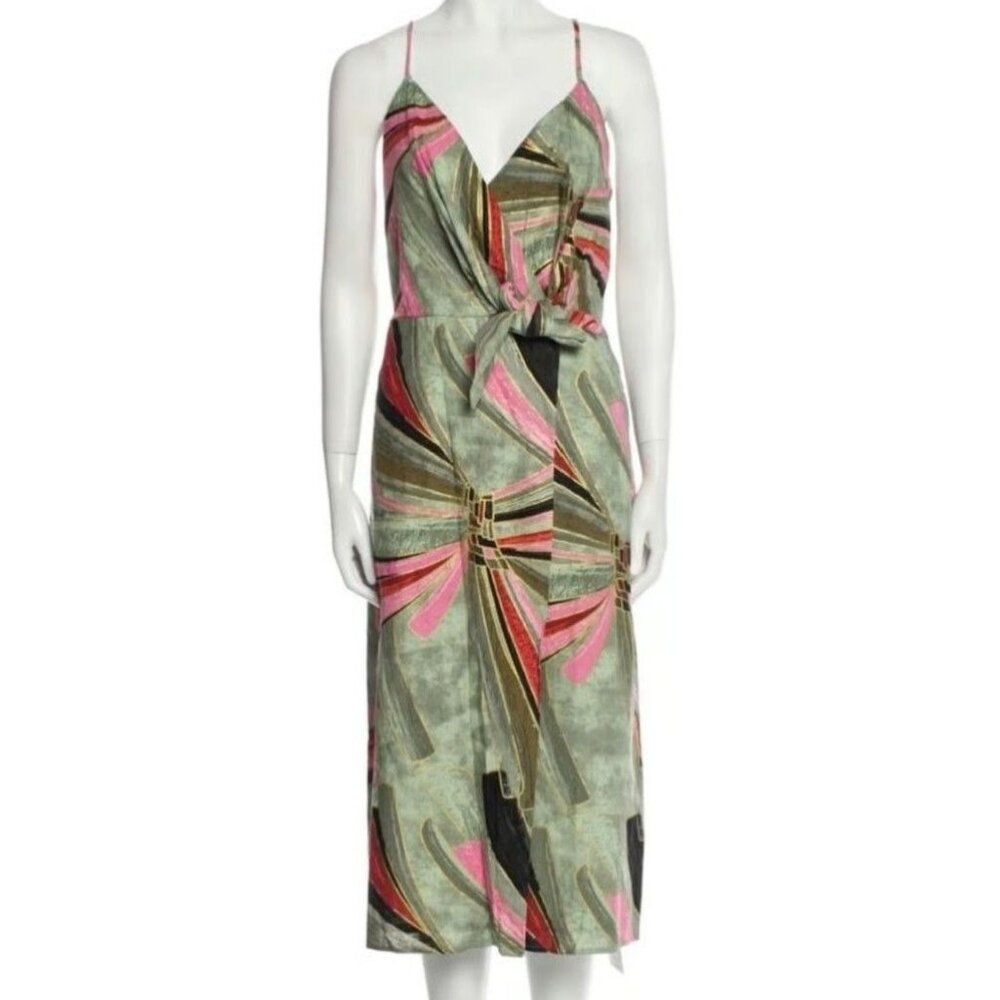 Jason Wu Womens 2 Linen Blend Tropical Faux Wrap Dress‎